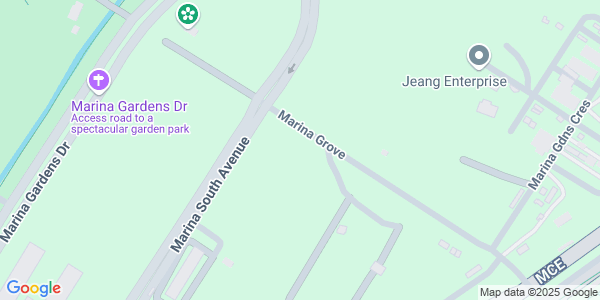 Street map of the roads around the site: Marina Gardens Drive, Marina South Avenue, Marina Grove and the MCE