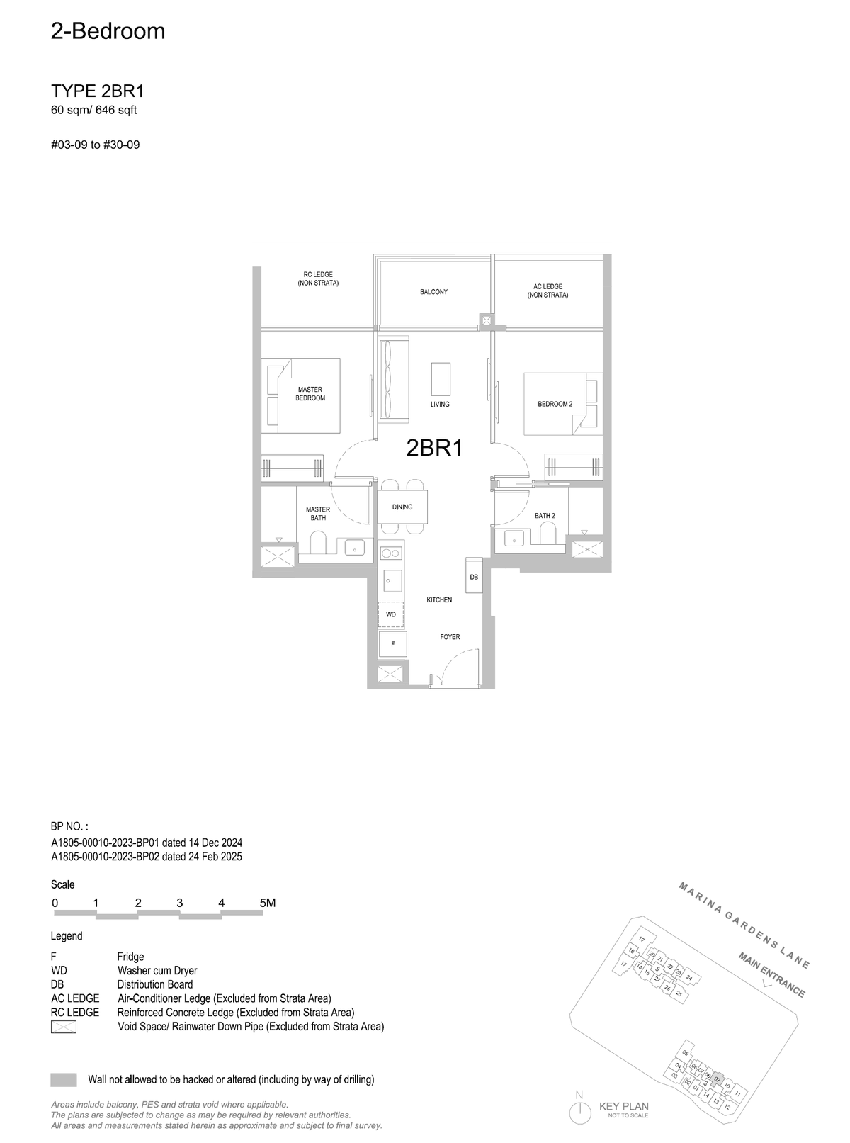 Floor plan, 2 Bedroom, Type 2BR1, 646 sq ft